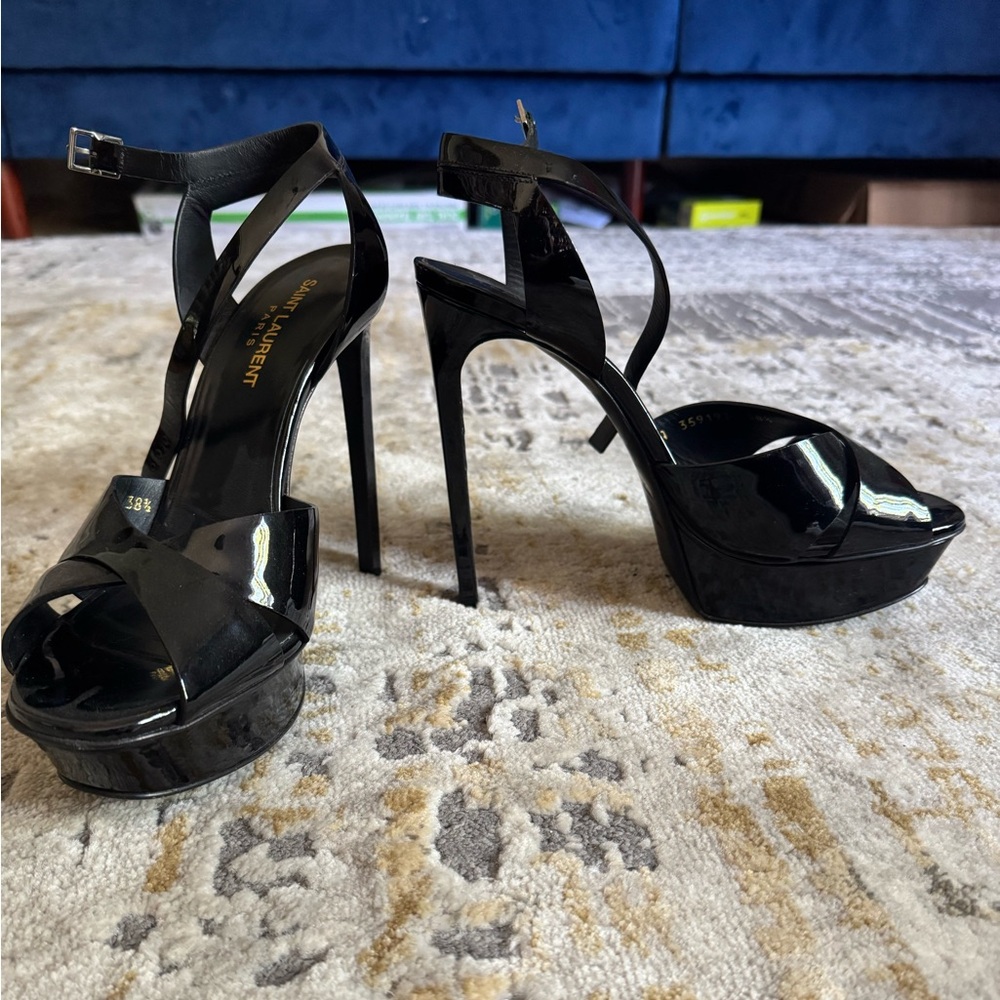 Saint Laurent Black Patent Leather Platform Sandals